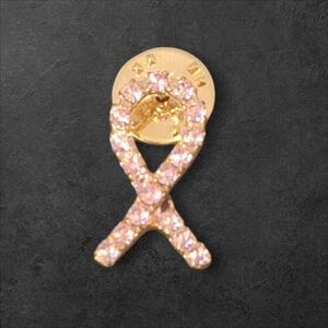 Cintage Gold and Pink CZ Ribbon Brooch Supporting BREAST CANCER AWARENESS